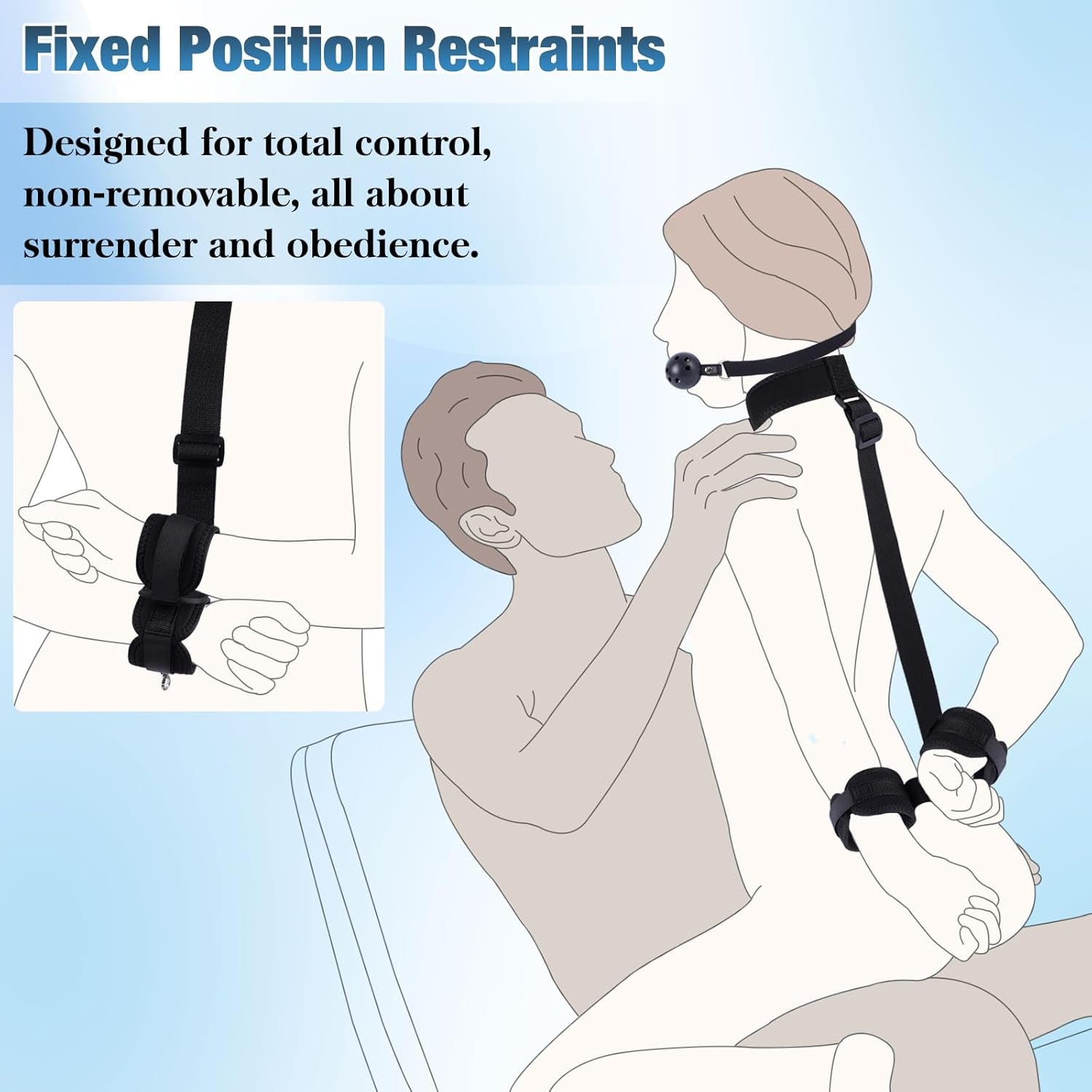 BDSM Bondage Neck to Wrist Restraints Kit with Ball Gag, Couples Sex Toys Adjustable Collar Back Sex Handcuffs Wrist Cuffs, Bed SM Games Bondage Gear Accessories for Couples, Roleplay & Bedroom Fun