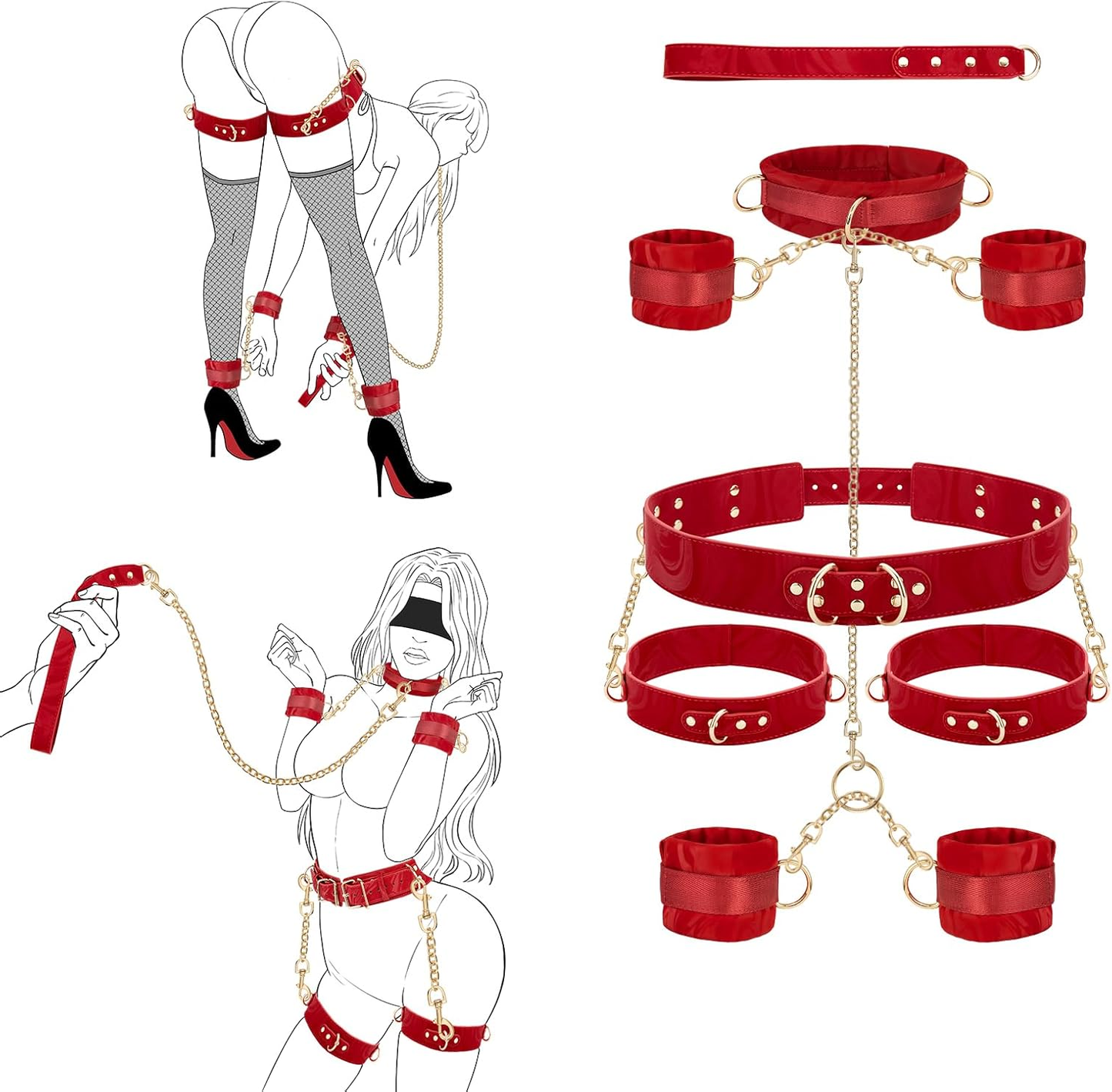 RougeTether 7-Piece Red BDSM Bondage Restraint Kit