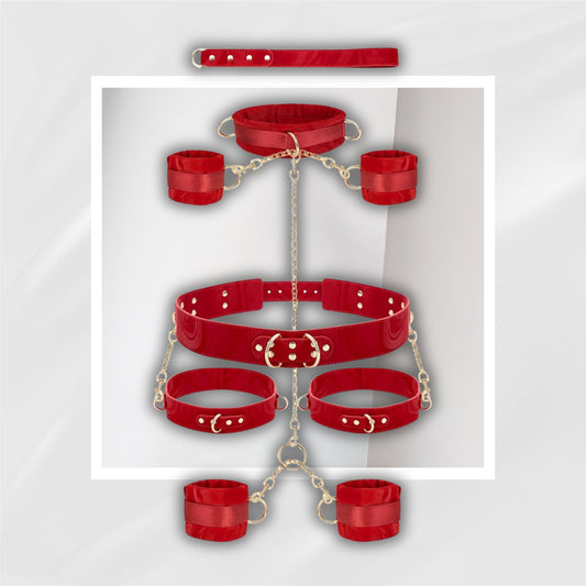 RougeTether 7-Piece Red BDSM Bondage Restraint Kit