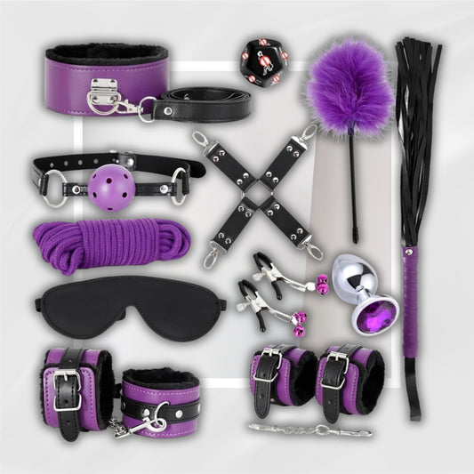 CrimsonNoir 12-Piece BDSM Bondage Kit with Cuffs & Accessories