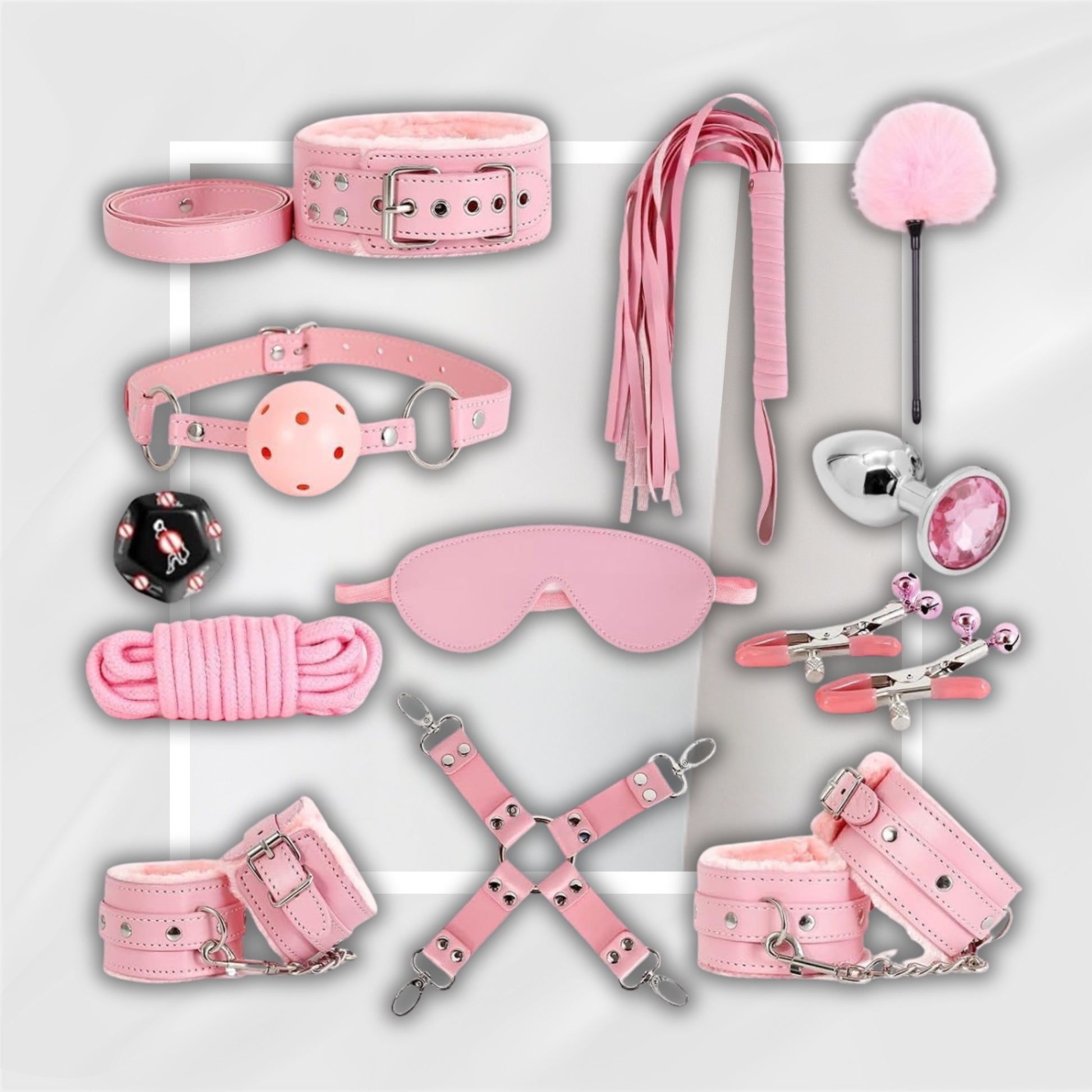 PinkDominion 12-Piece BDSM Bondage Kit with Cuffs & Accessories