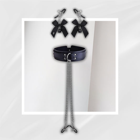 VelvetBond BDSM Collar & Nipple Clamp Set