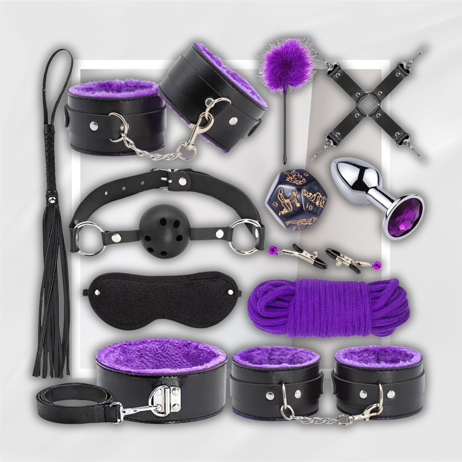DominionY 12-Piece BDSM Bondage Kit with Cuffs & Toys