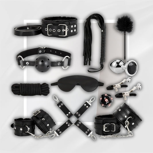 NoirPlay 12-Piece BDSM Bondage Kit with Cuffs & Accessories