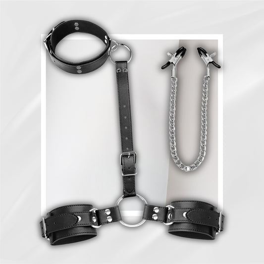 NightClaim BDSM Collar Restraint Set with Clamps