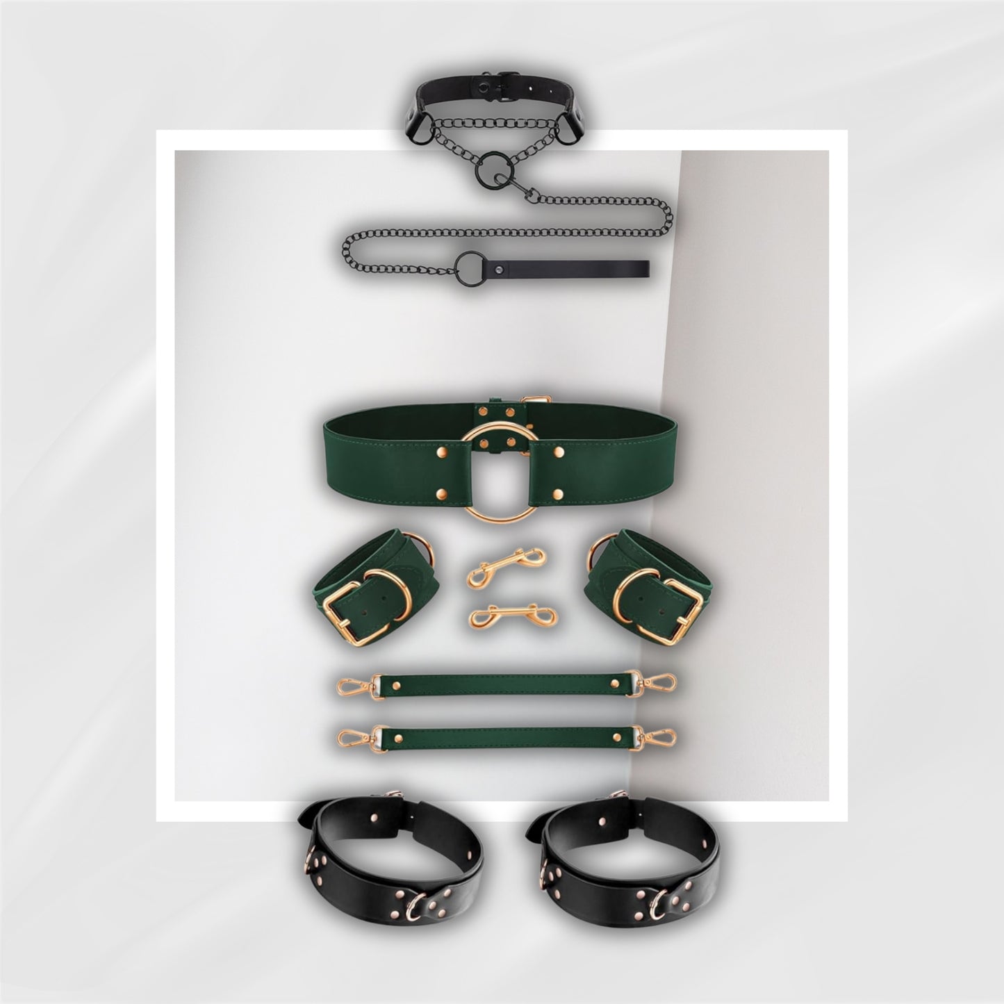 PoisonKiss Premium Black & Green 10-Piece BDSM Restraint Kit