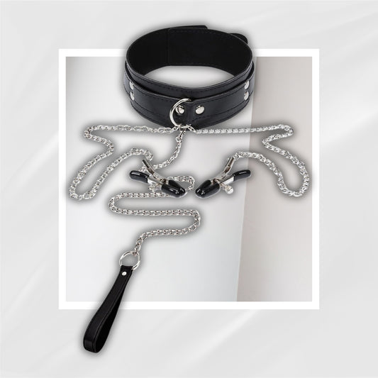 ChainTease BDSM Collar with Nipple Clamps