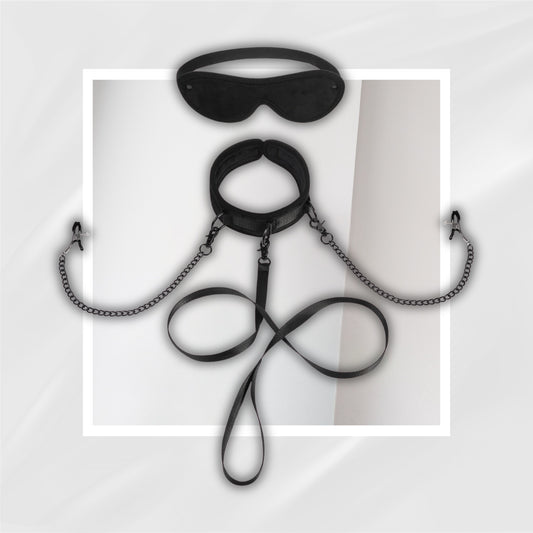 VelvetLead Faux Fur BDSM Collar Nipple Clamp Set