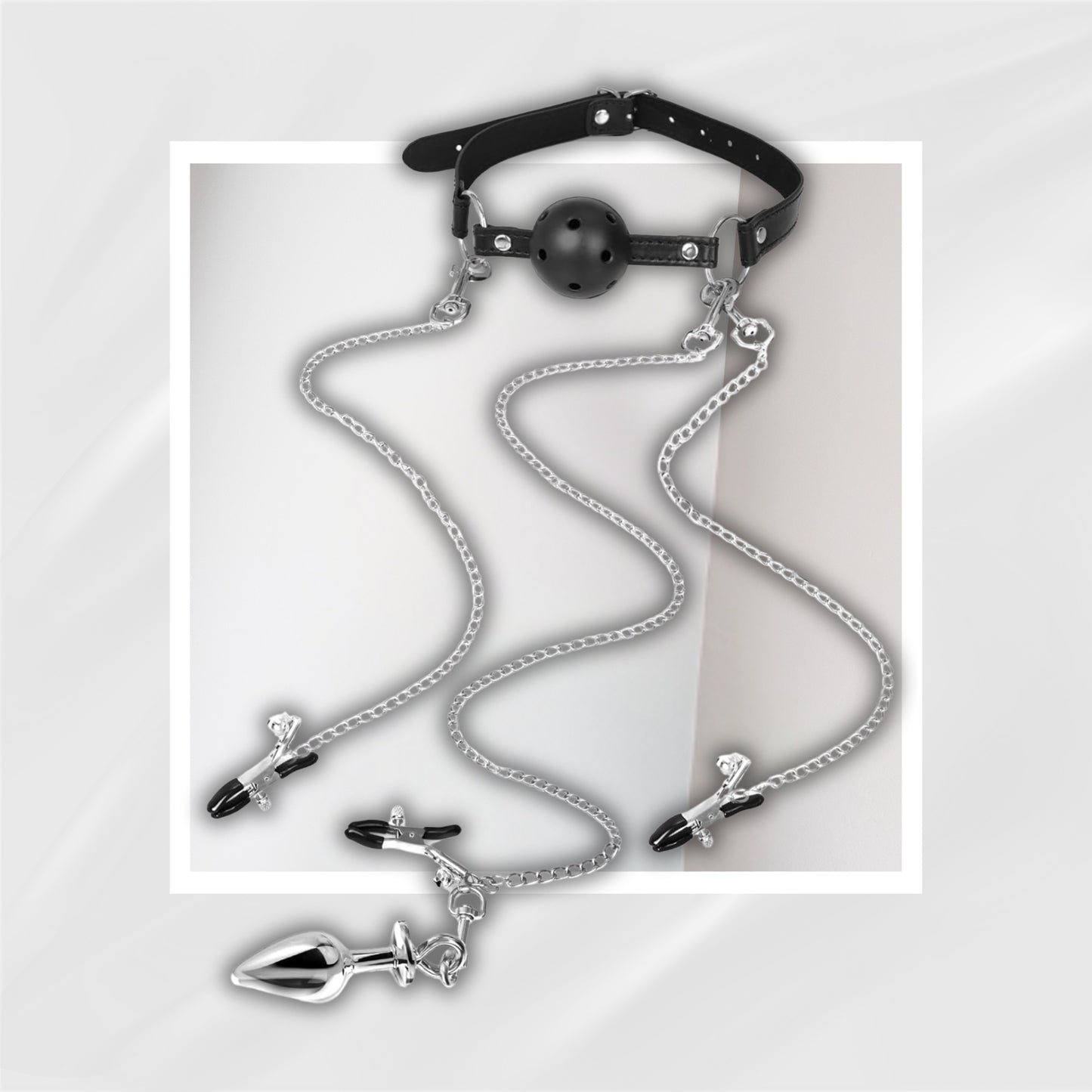 SensorySurrender Bondage Set – Ball Gag, Nipple Clamps & Plug