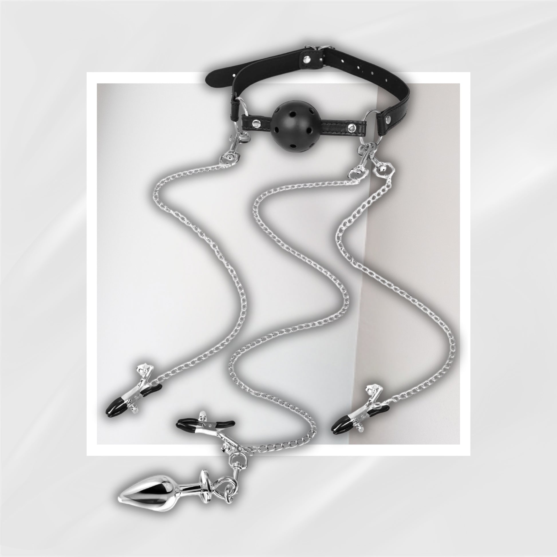 SensorySurrender Bondage Set – Ball Gag, Nipple Clamps & Plug