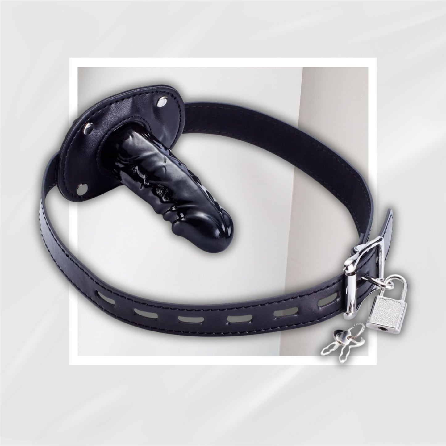 SubmissionX Lockable Penis Mouth Gag – Leather Strap, Body-Safe