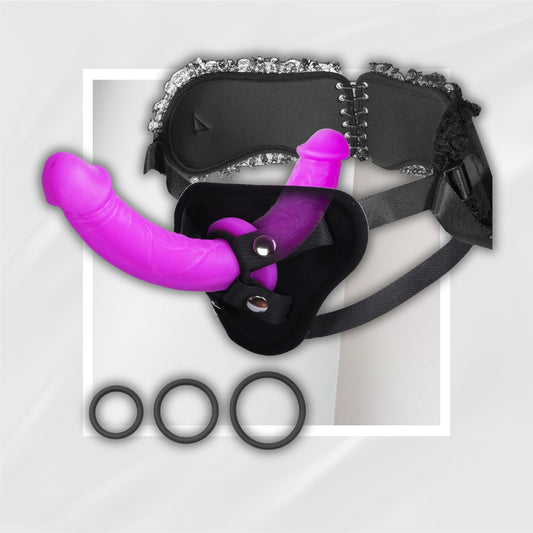 DualDesire Double-Sided Strap-On Dildo | Lace Harness, 3 Rings