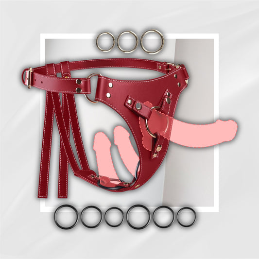BoldUnion Adjustable Strap-On Harness | 3 O-Ring Sets, PU Leather
