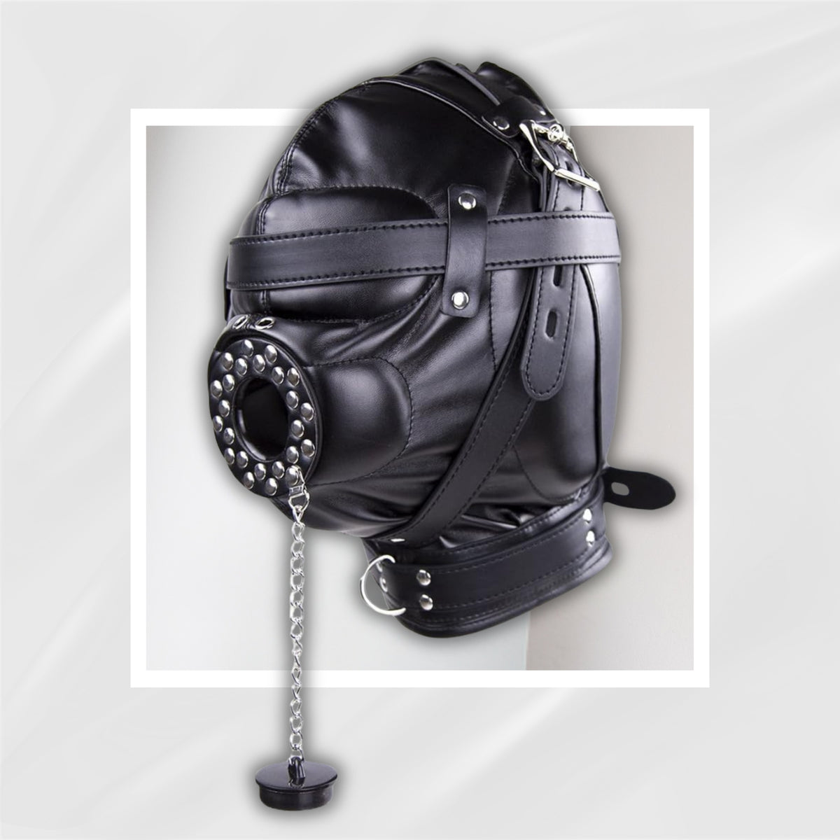 BlackoutReign Faux Leather Bondage Hood Mask