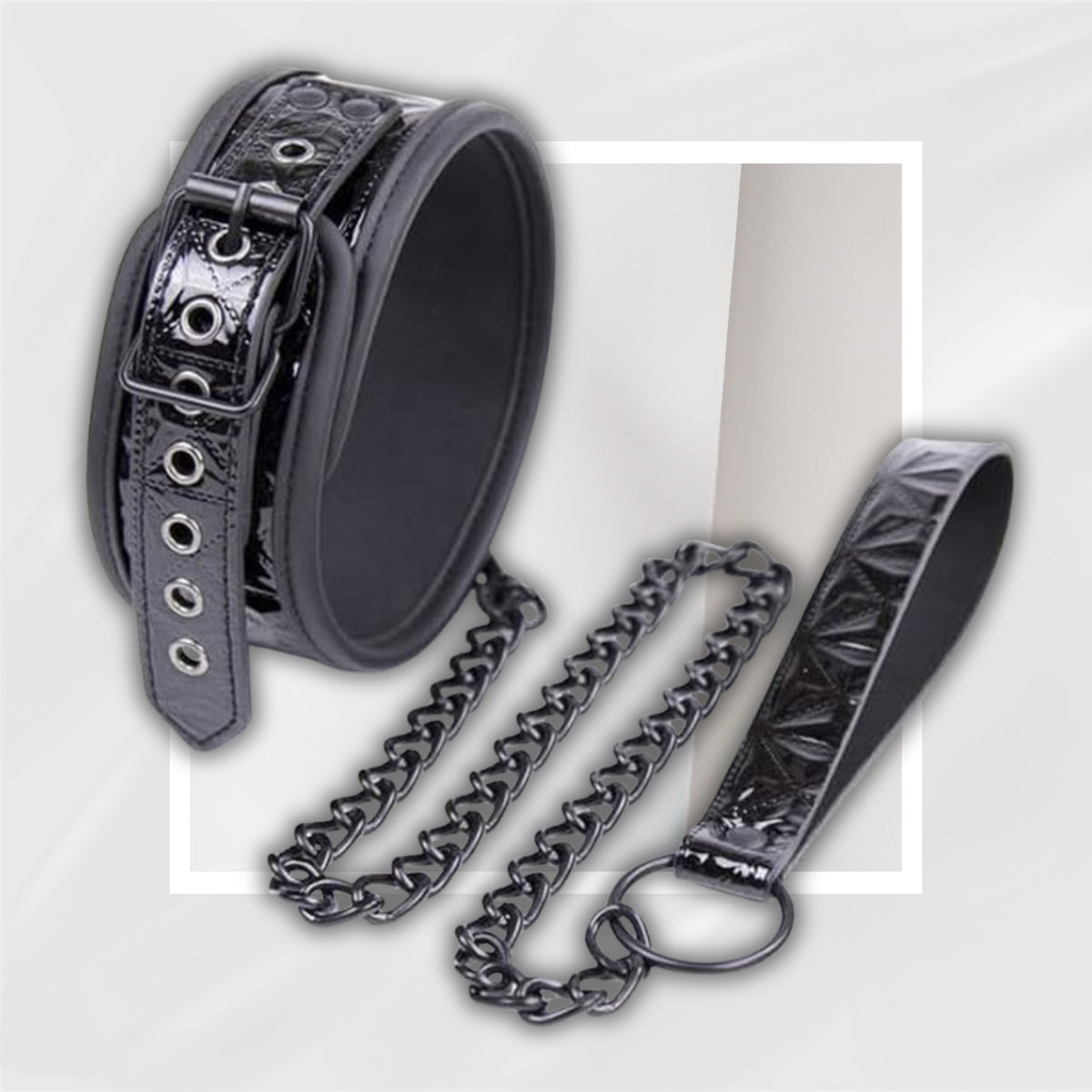 VelvetLeash Adjustable BDSM Leather Collar & Chain
