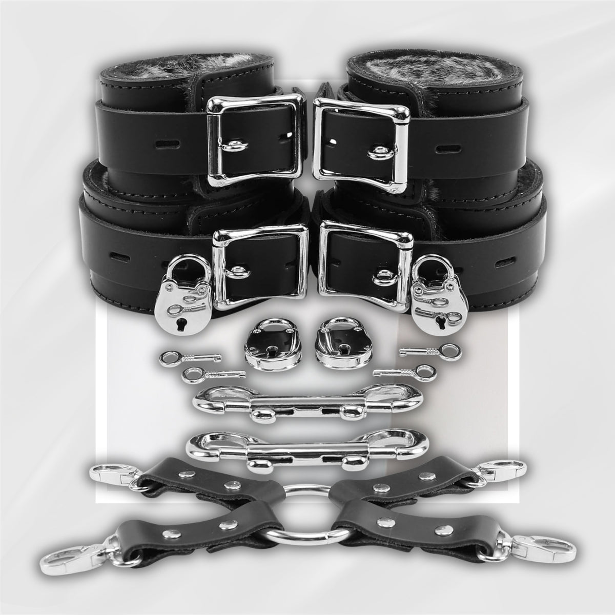 SableChain Premium BDSM Fur-Lined Leather Cuffs Set