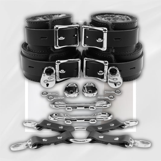 SableChain Premium BDSM Fur-Lined Leather Cuffs Set