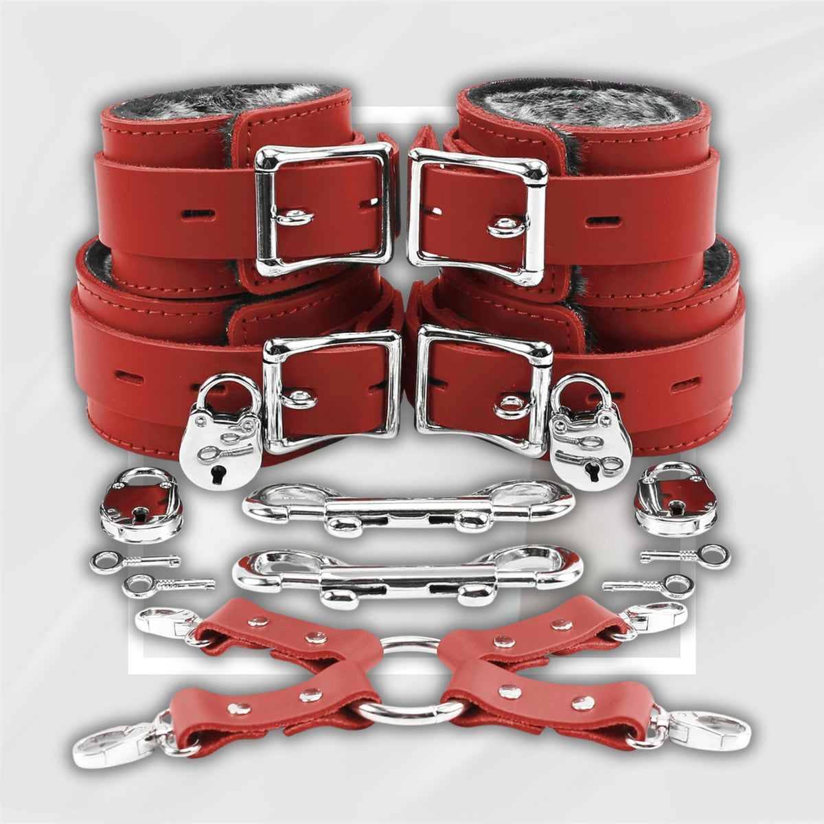 NightArtisan Premium Fur-Lined Latigo Leather Cuff Set