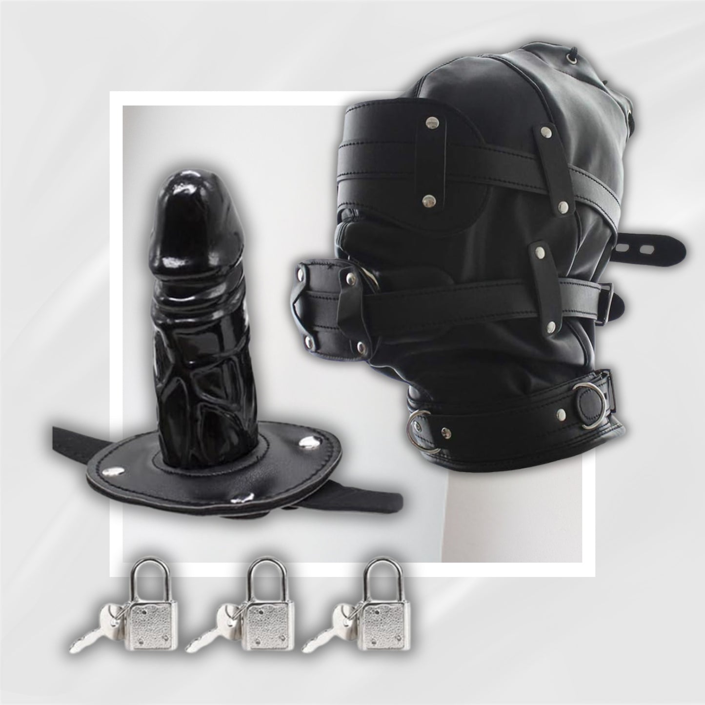 DuskShroud Leather Bondage Hood with Detachable Dildo Gag