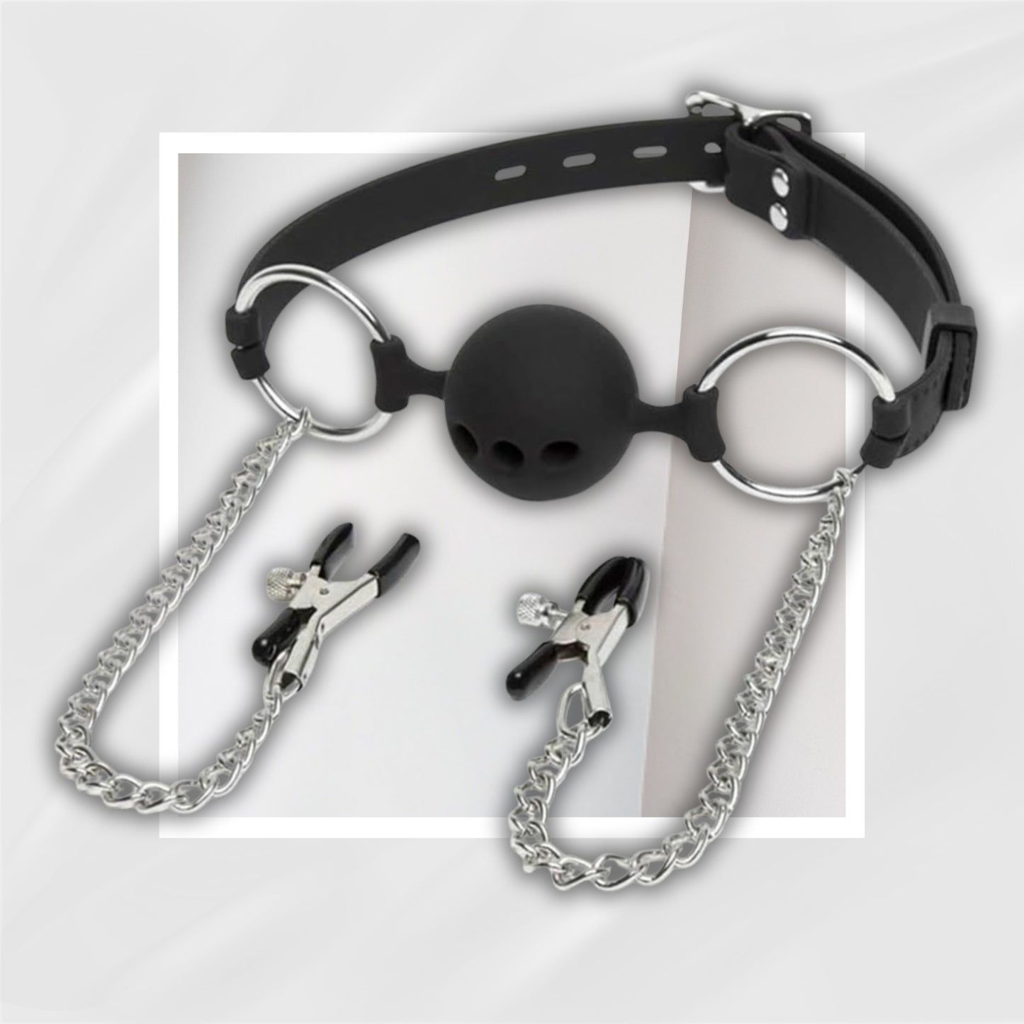 DuskThrall Ball Gag with Nipple Clamps Bondage Set