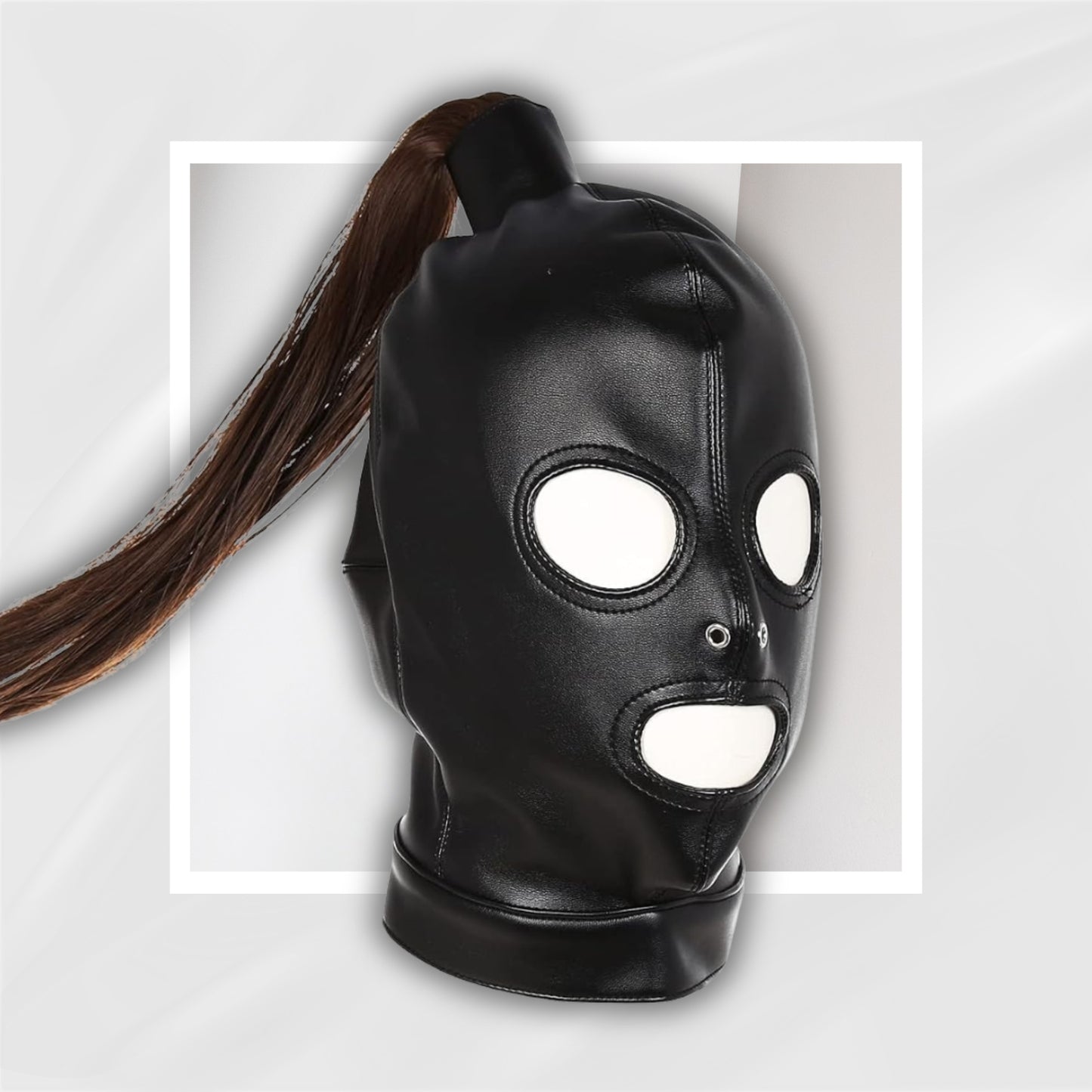 SableRite PU Leather Bondage Mask Hood with Wig