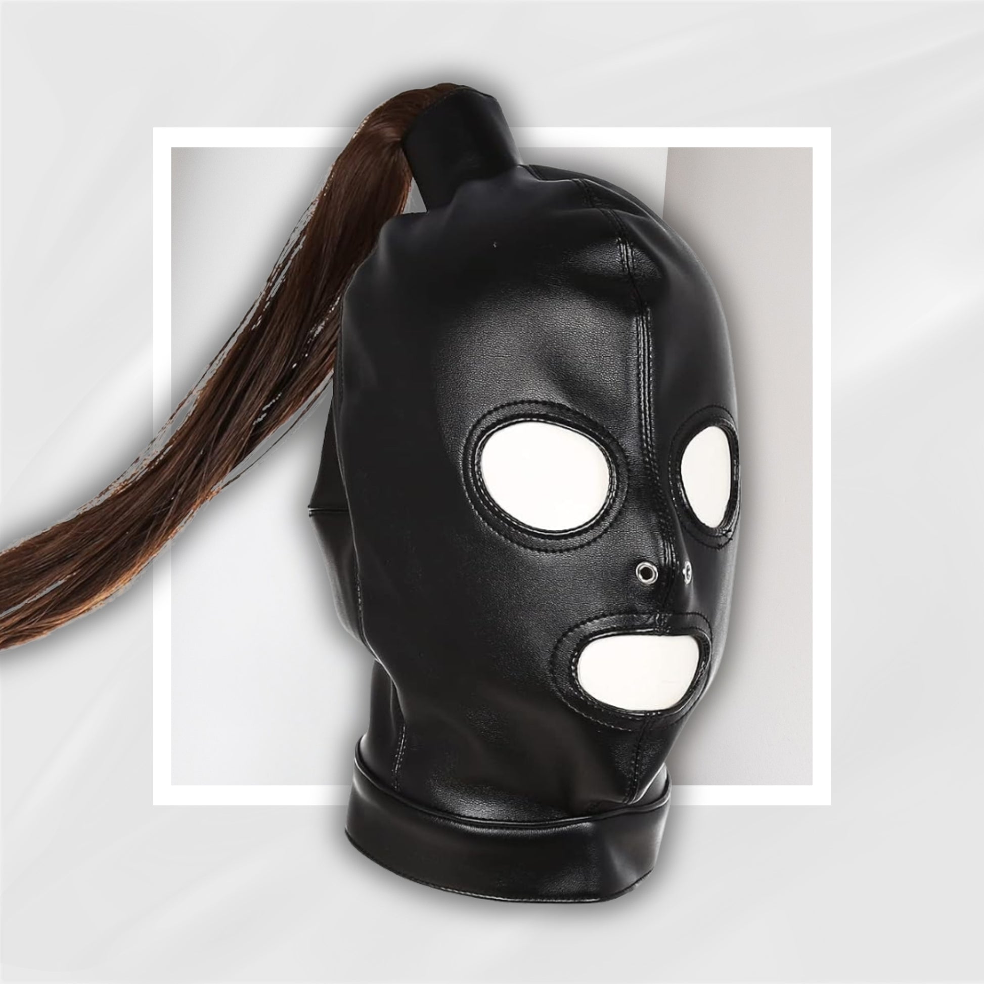 SableRite PU Leather Bondage Mask Hood with Wig