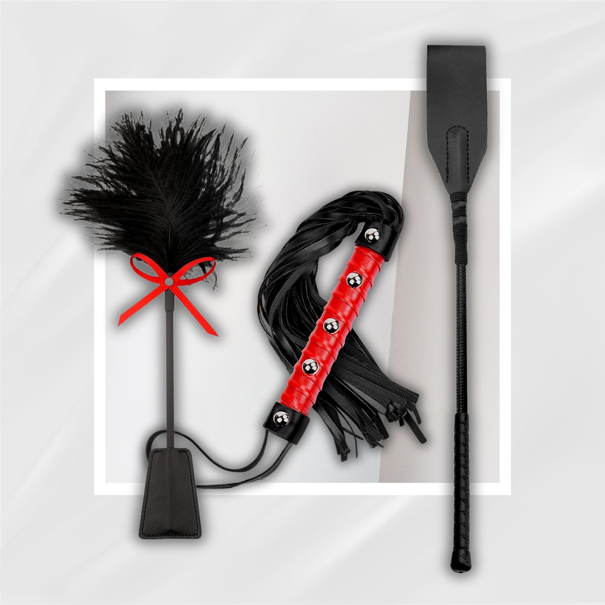 ShadowPlay BDSM Paddle, Flogger & Tickler Set