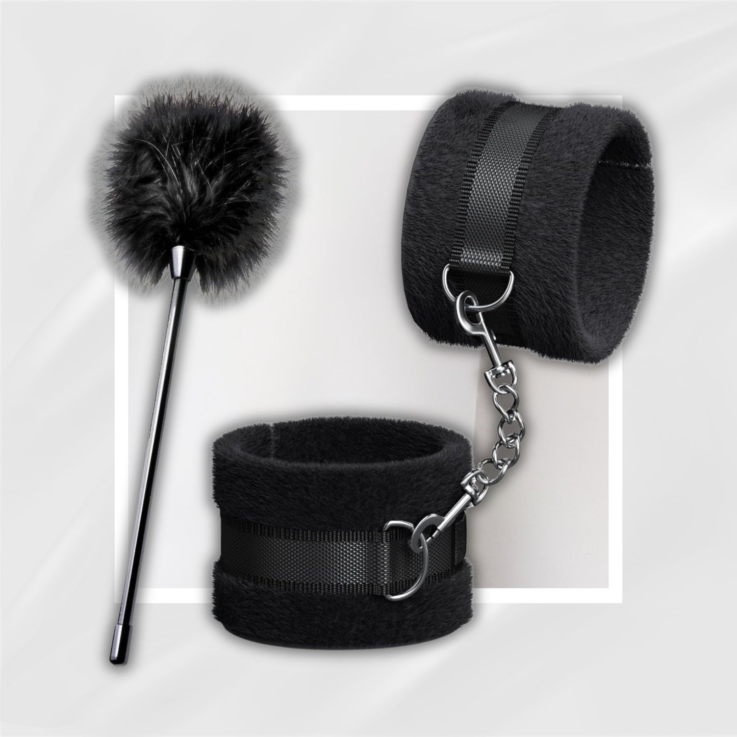 SlateBind BDSM Handcuff & Feather Tickler Set | Soft Sex Restraints
