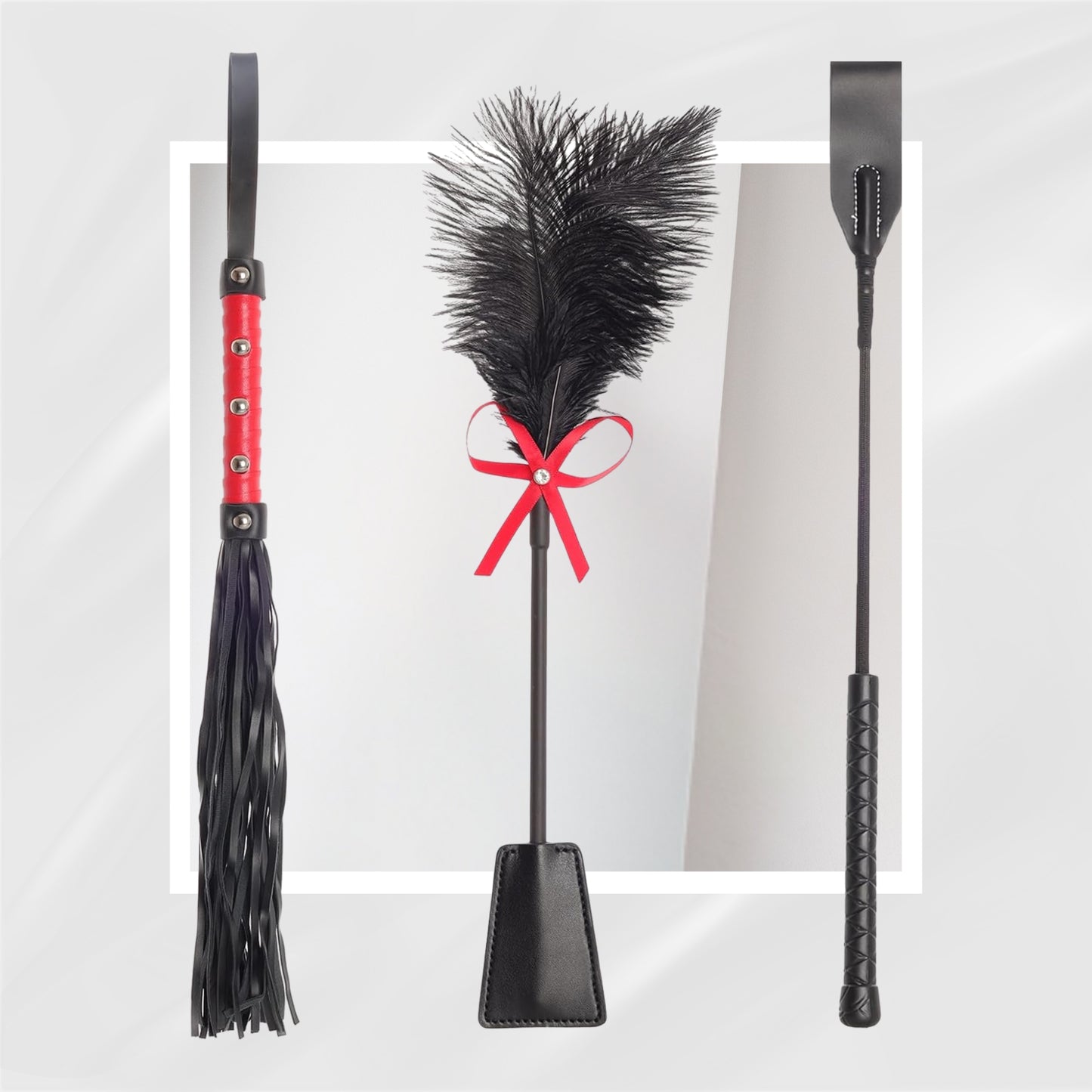 VelvetHour 3pc BDSM Whip, Crop & Tickler Set for Couples