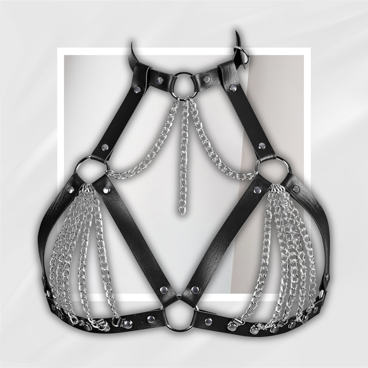 SilverSnare Layered PU Leather Chest Cage Bra Harness