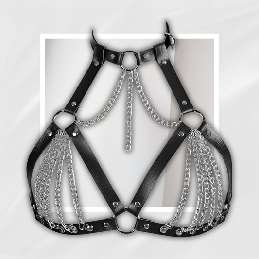 SilverSnare Layered PU Leather Chest Cage Bra Harness