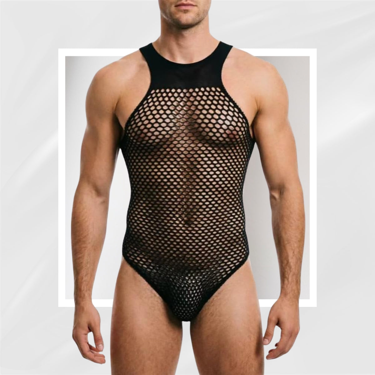 NightSnare Men's SM Play Sheer Fishnet Bodysuit