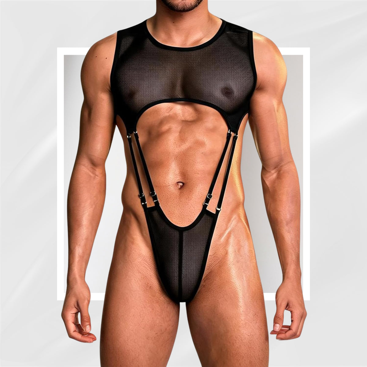 DuskSnare Men's SM Play Fishnet Bodysuit & Thong