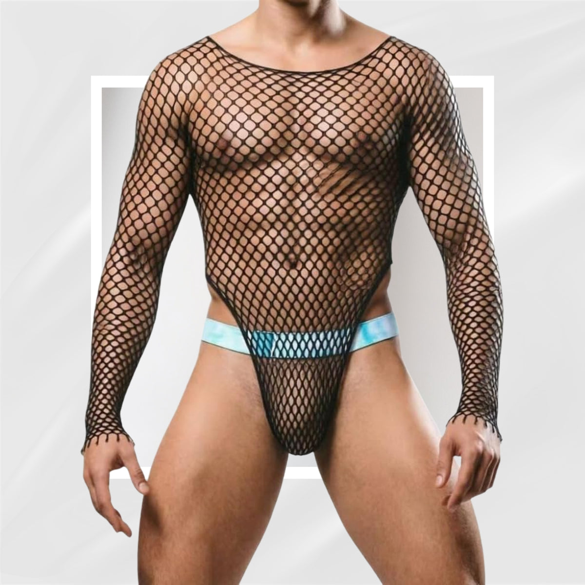 NightPelt Men's SM Play Leopard Sheer Mesh Bodysuit