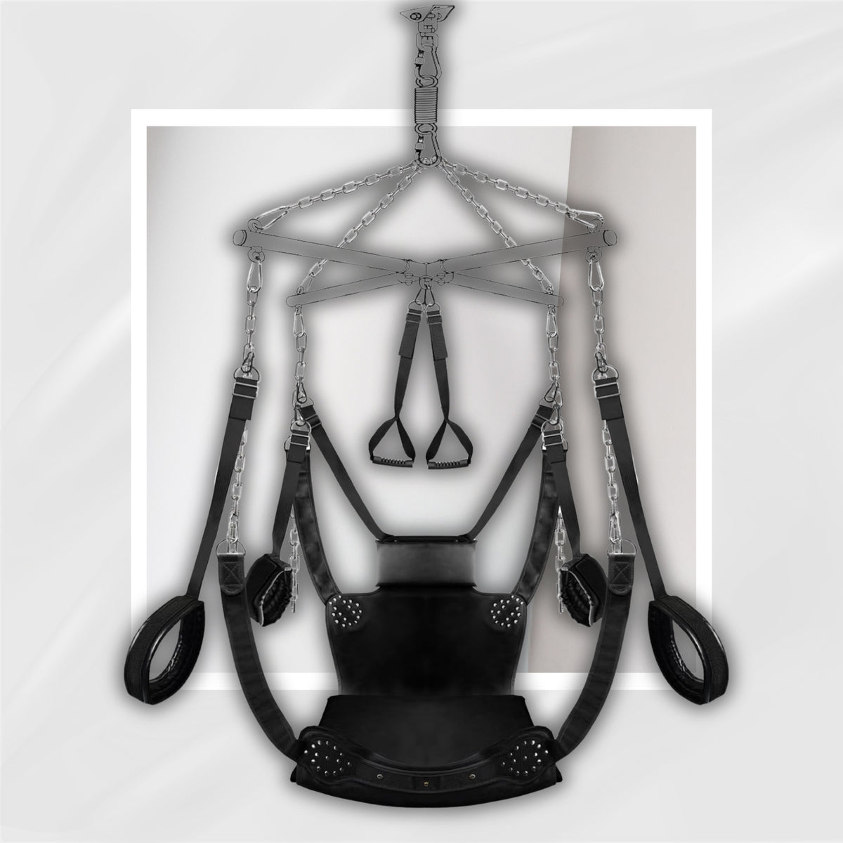 SilentSurrender 360° Spinning Ceiling Sex Swing with Steel Frame and Cuffs