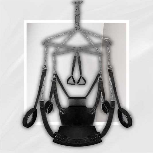 SilentSurrender 360° Spinning Ceiling Sex Swing with Steel Frame and Cuffs