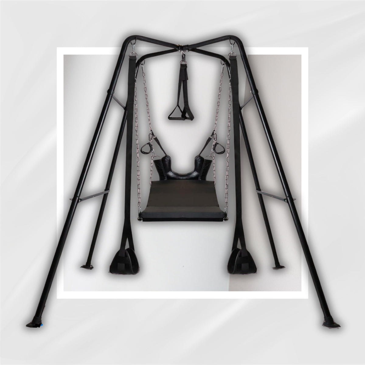 NoirSuspension Freestanding Sex Swing with PU Leather Sling and Bondage Cuffs