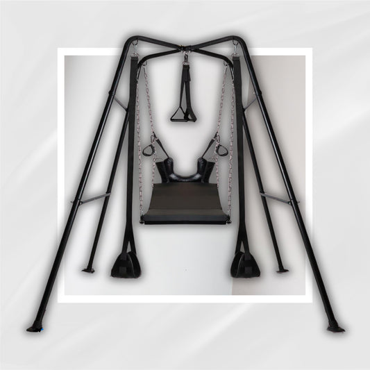NoirSuspension Freestanding Sex Swing with PU Leather Sling and Bondage Cuffs