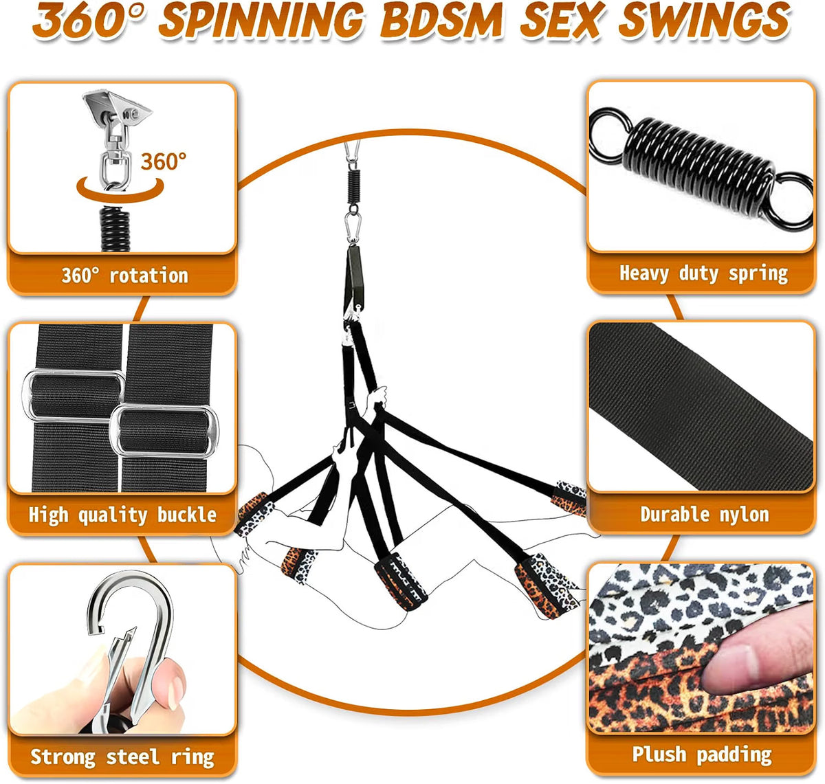 GildedRevolve 360° Spinning Ceiling Sex Swing with Restraint Cuffs