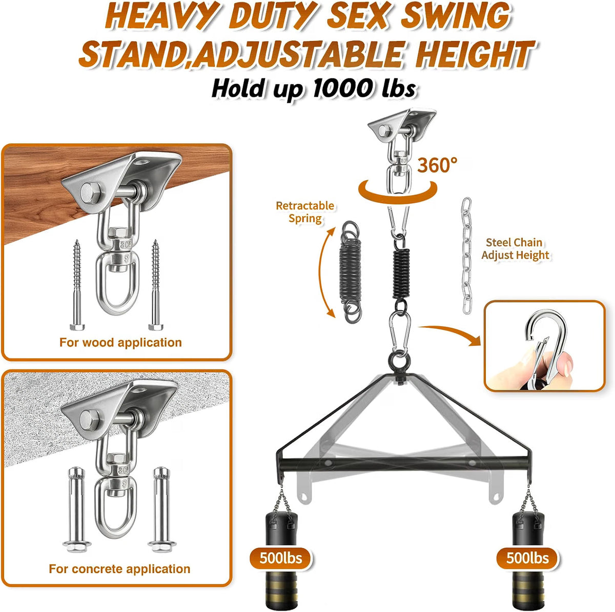 GildedRevolve 360° Spinning Ceiling Sex Swing with Restraint Cuffs
