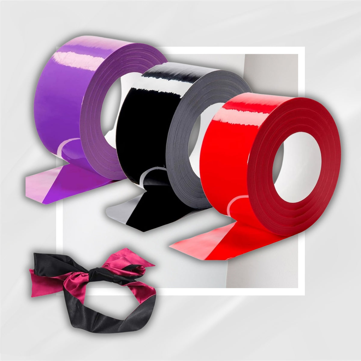 DarkWrap Reusable Bondage Tape Set with Silk Blindfold, 3 Rolls