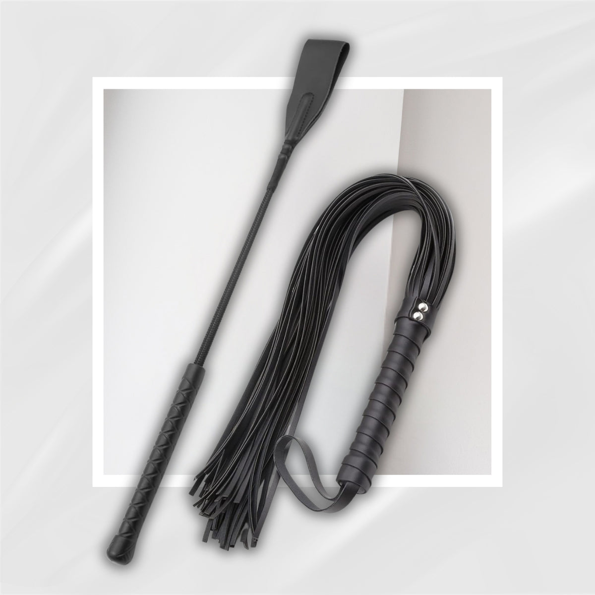 TwoTongues BDSM Starter Kit with 18 Inch Whip and 27 Inch Flogger