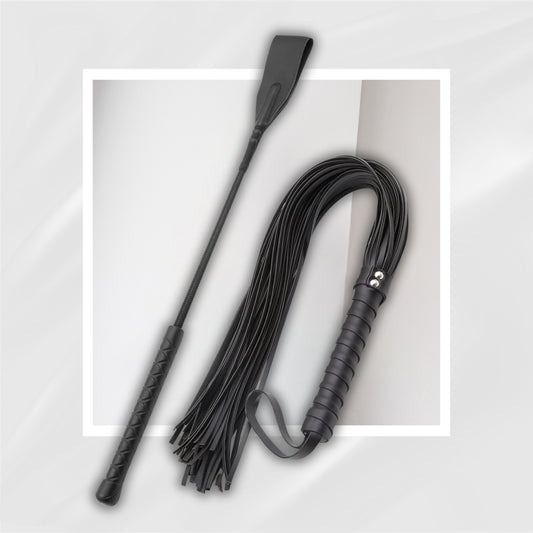 TwoTongues BDSM Starter Kit with 18 Inch Whip and 27 Inch Flogger