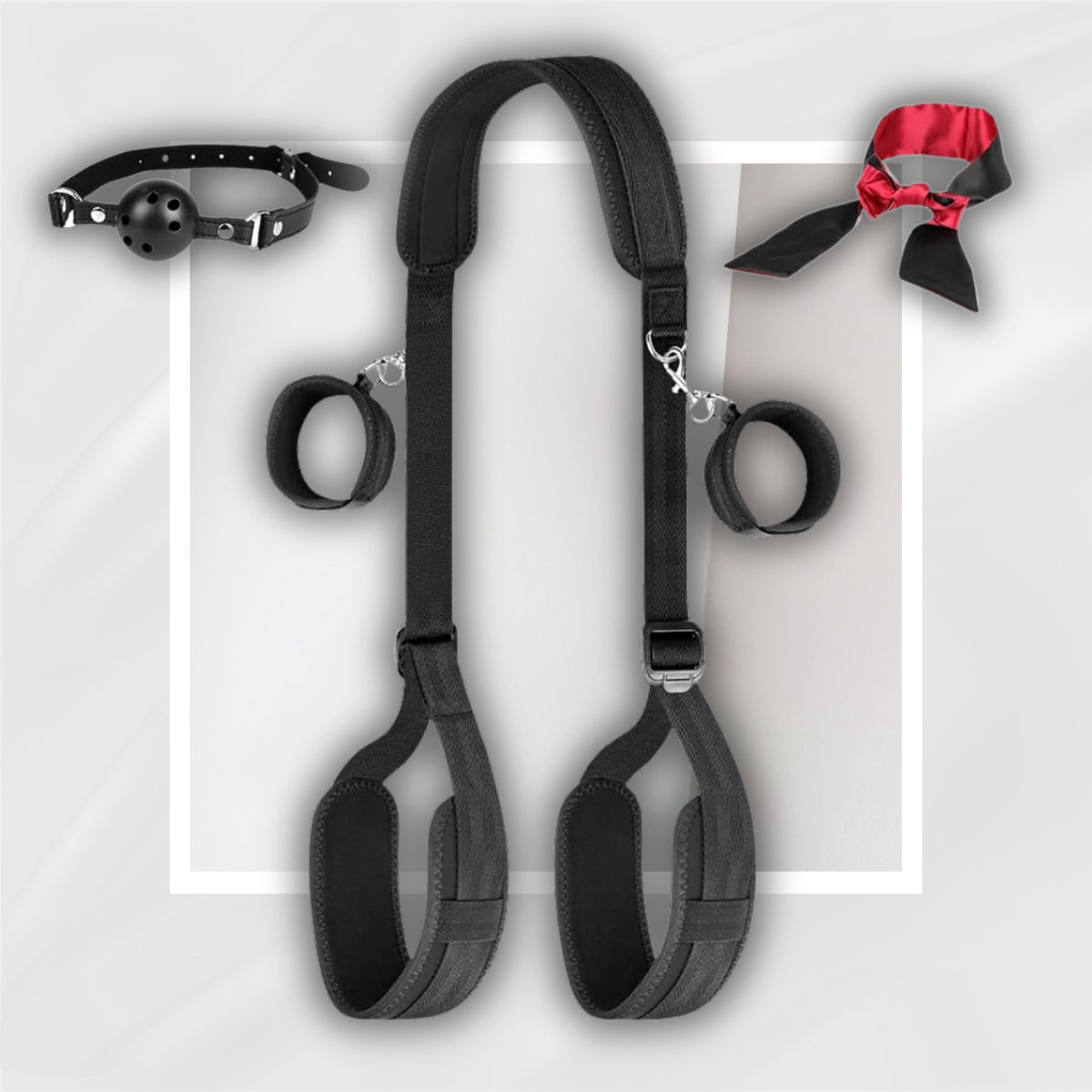DarkSubmission Neck to Thigh Bondage Sling with Ball Gag and Blindfold