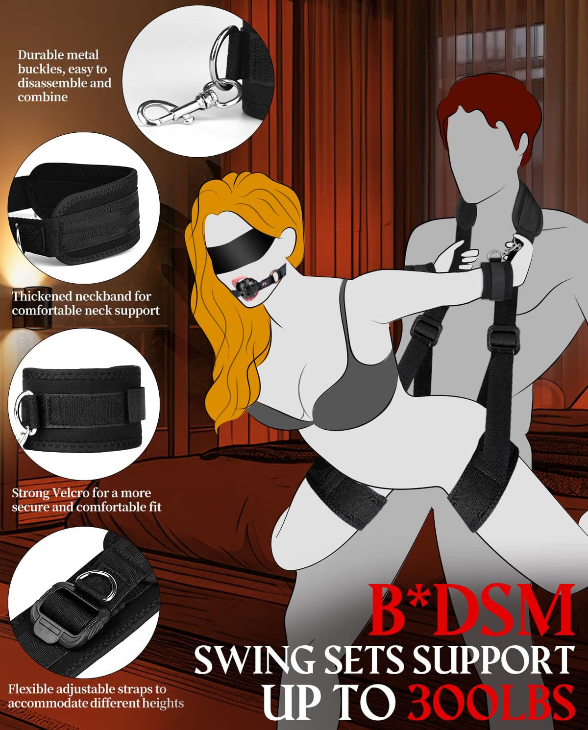 DarkSubmission Neck to Thigh Bondage Sling with Ball Gag and Blindfold