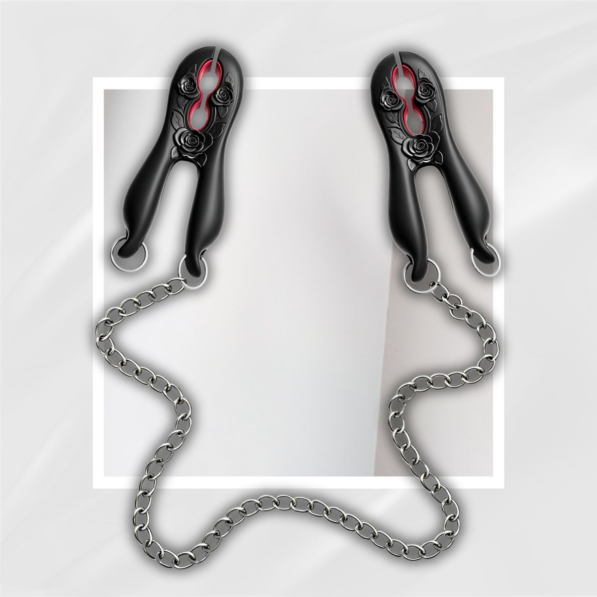 BlackRose BDSM Nipple Clamps with Silicone Pads and Metal Chain