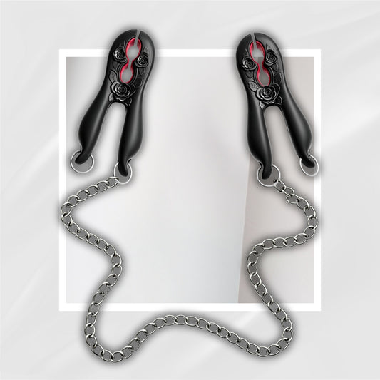 BlackRose BDSM Nipple Clamps with Silicone Pads and Metal Chain