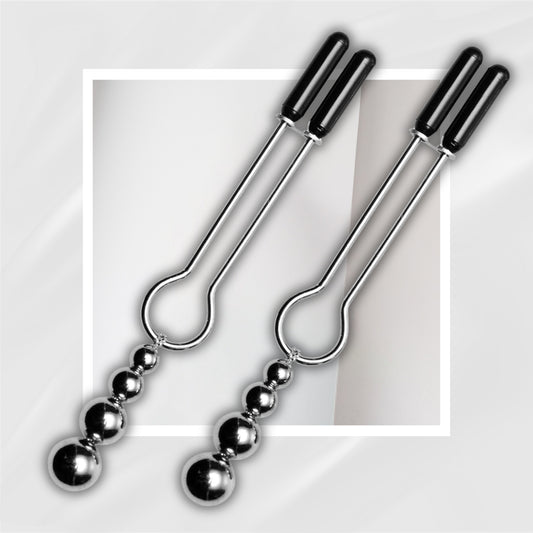 ThreeDrops Tweezer BDSM Nipple Clamps with Weighted Beads and Vinyl Tips