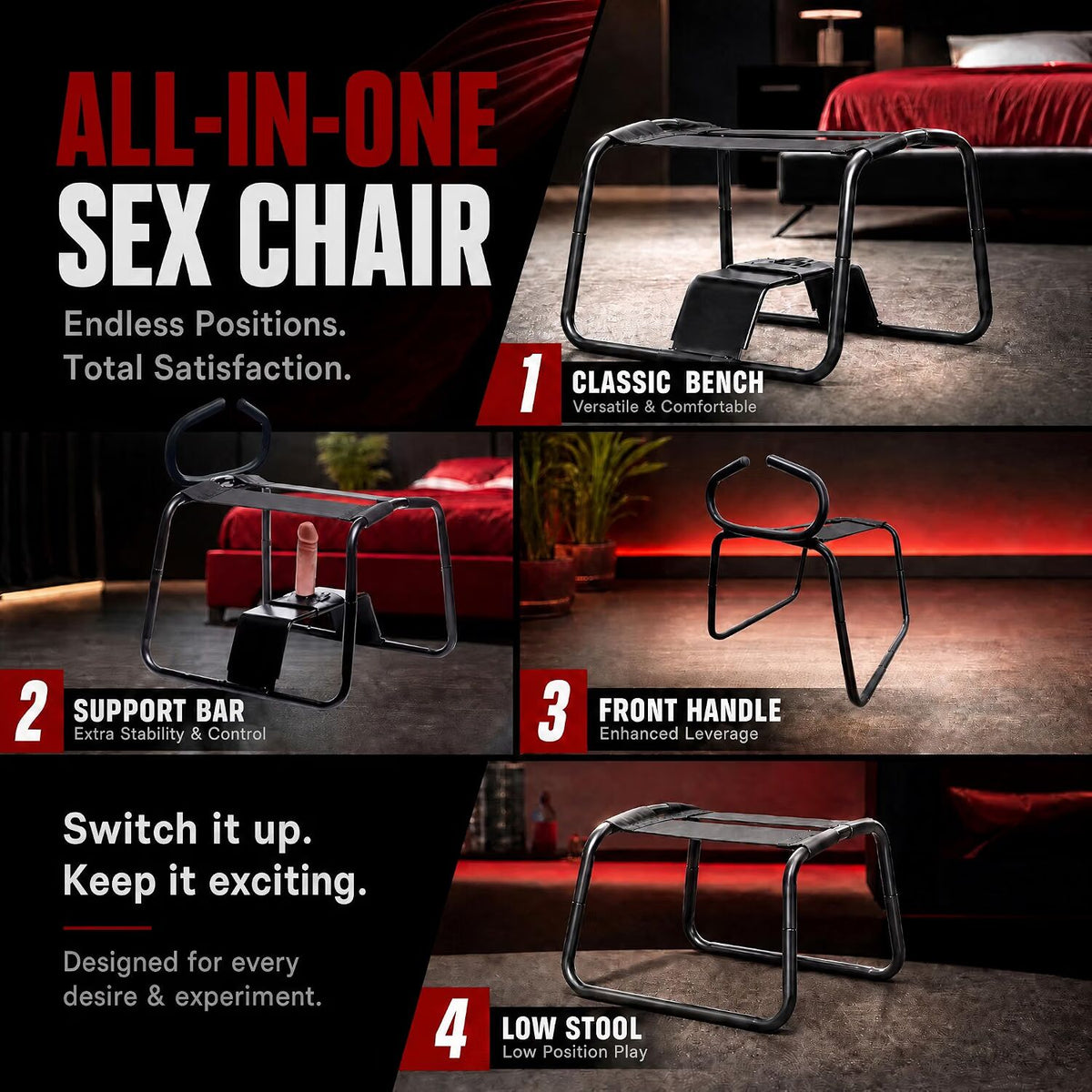 DarkAscendant Sex Chair with Dildo Mount, Handrails and Tilt Adjustment