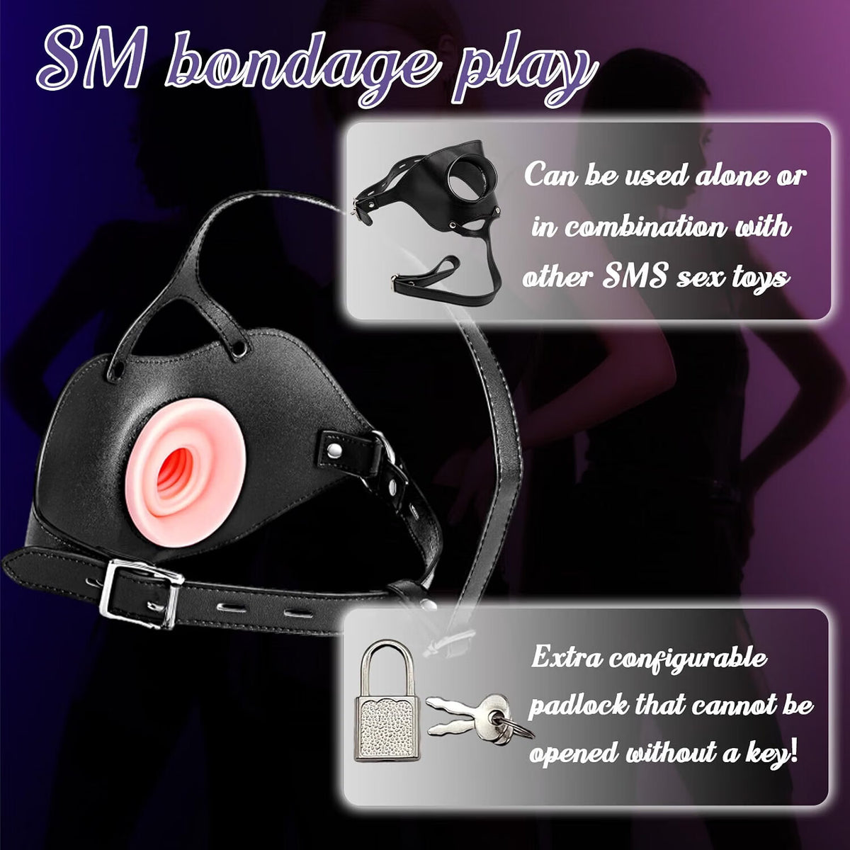 DarkDevotion Head-Mounted Mouth Gag with 3D Textured Insertable Vagina Sleeve